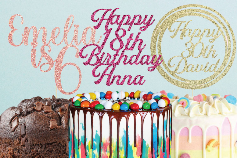 Personalised Glitter Birthday Cake Topper – 3 Designs Offer Price £ 3.99 | Personalised Gifts