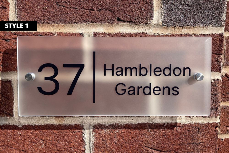 Personalised Frosted Acrylic House Sign – Modern Outdoor Wall Plaque, Customisable Address Plate, 29x12cm | Wowcher