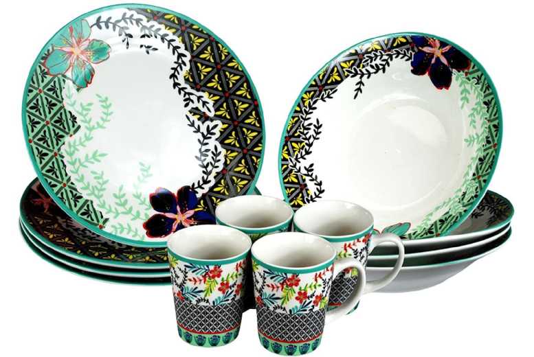 Simpa 12-Piece Enchanting Floral Ceramic Dining Set | Wowcher