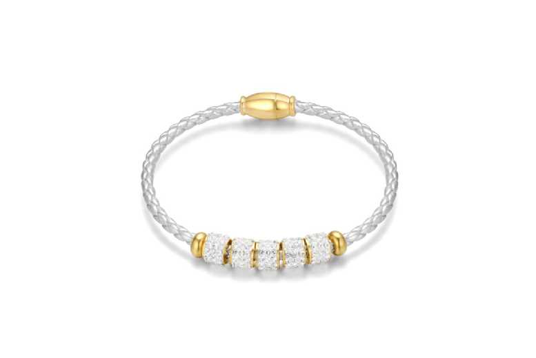 White Leather Pave Bracelet – Rose-Gold Deal Price £5.89