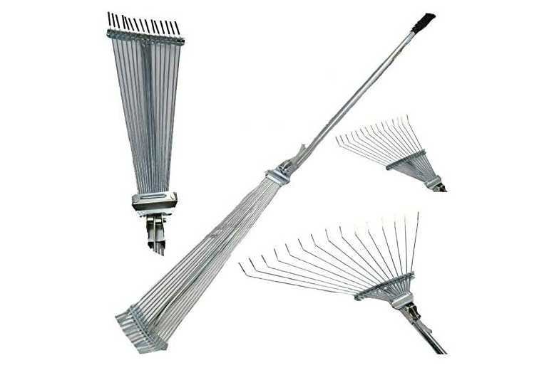 Heavy-Duty Expanding Lawn Rake - 15 Robust Steel Teeth, Adjustable Width, Ergonomic Handle | Wowcher