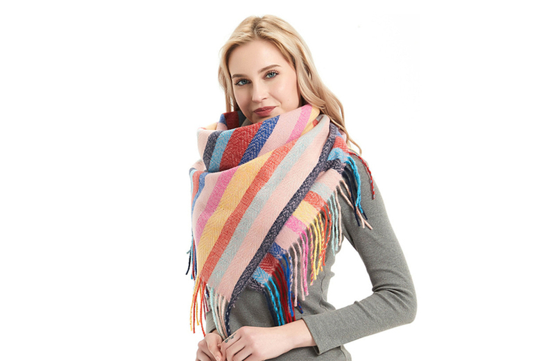 Unisex Black Multicoloured Stripy Acrylic Shawl Scarf – Oversized, Unisex, All Seasons | Wowcher Unisex Black Multicoloured Stripy Acrylic Shawl Scarf – Oversized, Unisex, All Seasons | Wowcher