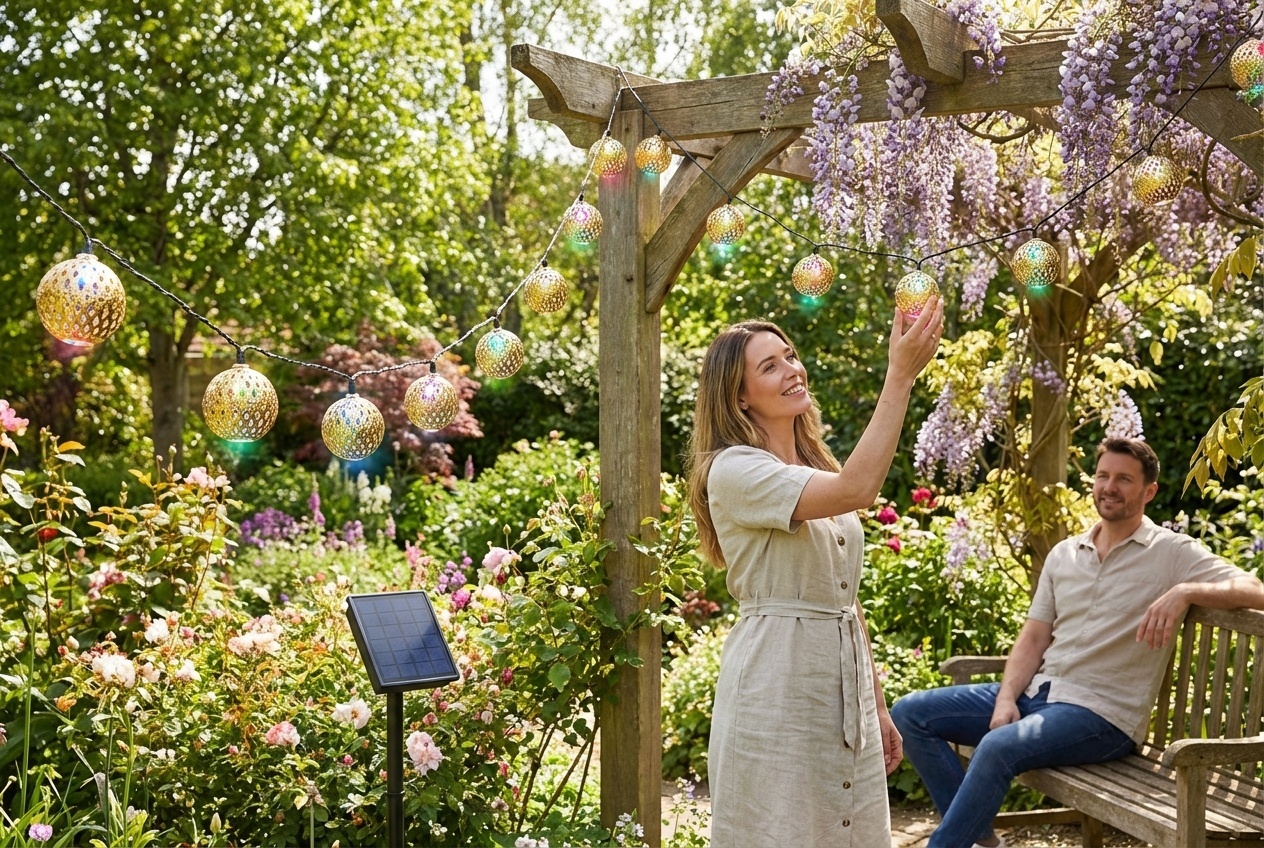 Solar LED Moroccan Ball String Lights - Weatherproof Outdoor Lighting | Wowcher