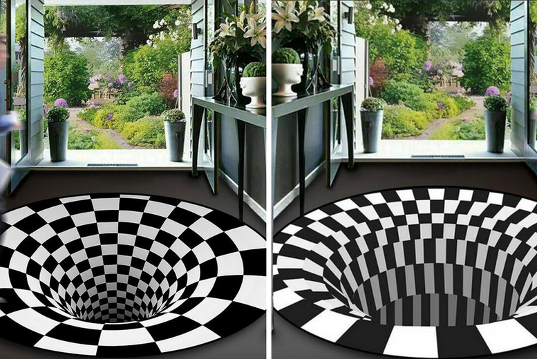 Round Visual 3D-Effect Swirl Rug – 4 Designs & 4 Sizes Deal Price £6.99