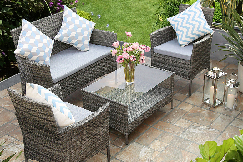 4-Seater Grey Rattan Sofa Set from LivingSocial IE