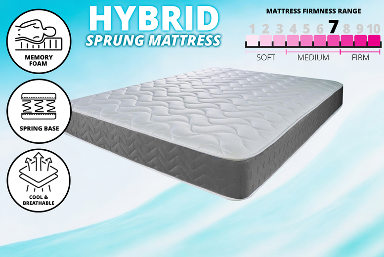 Memory Foam Hybrid Sprung Mattress, 5ft king, Grey | Wowcher