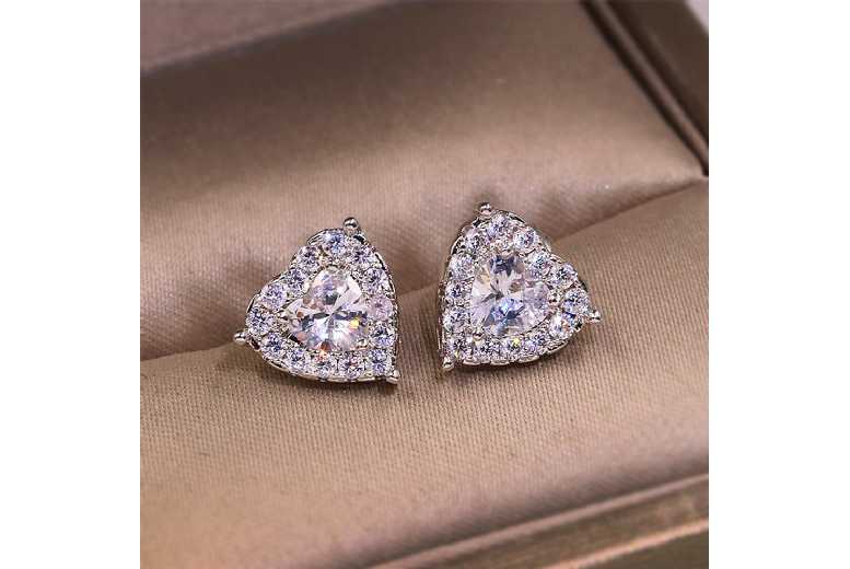 Dazzling Crystal Heart Silver Earrings | Wowcher