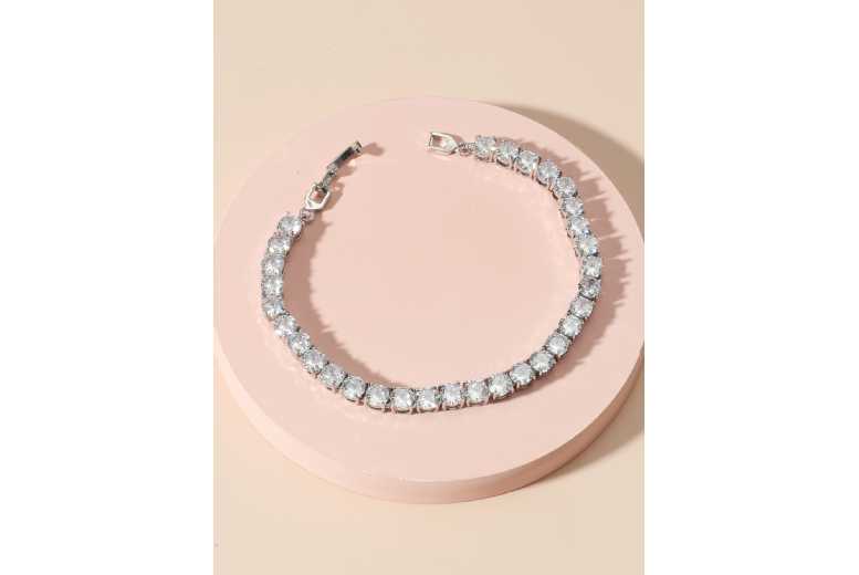 Sterling Silver Tennis Bracelet – Adjustable, CZ Crystal, 18.5cm, Gift-Ready | Wowcher