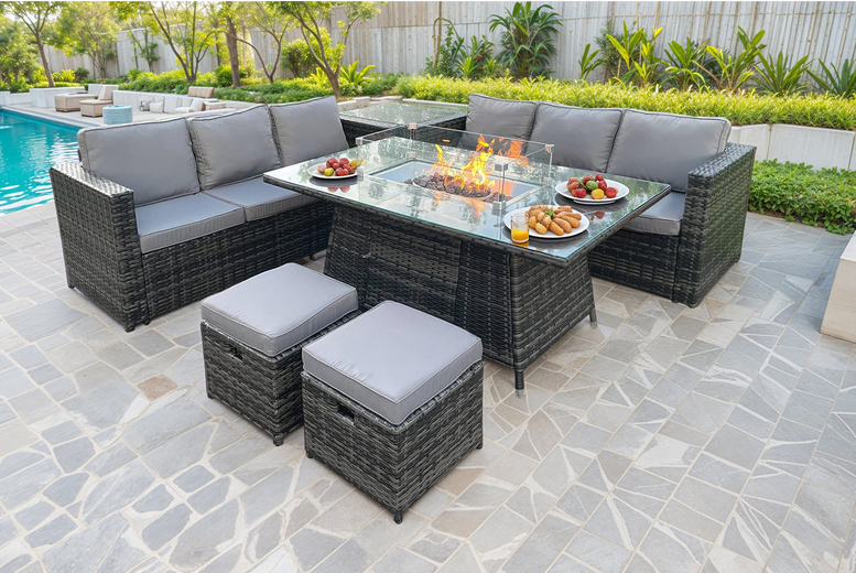 Seater Rattan Fire Pit Garden Set – Modern Weatherproof Design | Wowcher Seater Rattan Fire Pit Garden Set – Modern Weatherproof Design | Wowcher