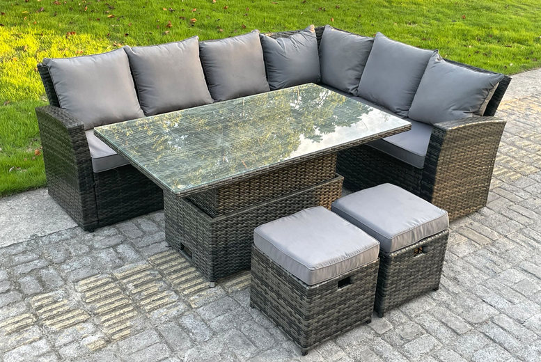 8-Seater Weather-Resistant Rattan Garden Dining Set with Rising Table | Wowcher 8-Seater Weather-Resistant Rattan Garden Dining Set with Rising Table | Wowcher