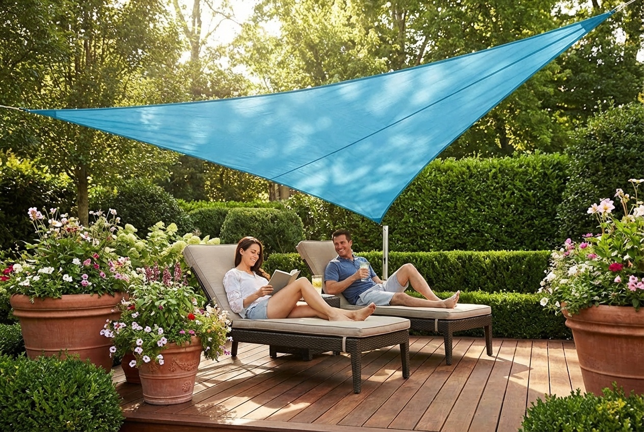 UV-Resistant Waterproof Triangular Sun Shade Sail Canopy - Outdoor Garden Shelter | Wowcher