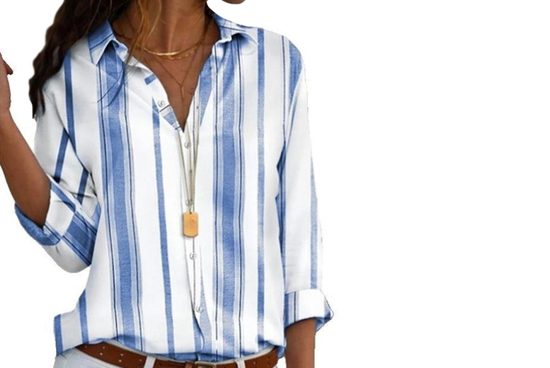 Unisex Blue Loose V-Neck Striped Shirt – Perfect Summer Staple | Wowcher