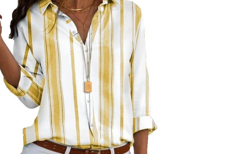Unisex UK SIZE 10 / YELLOW: A loose v-neck striped shirt | Wowcher