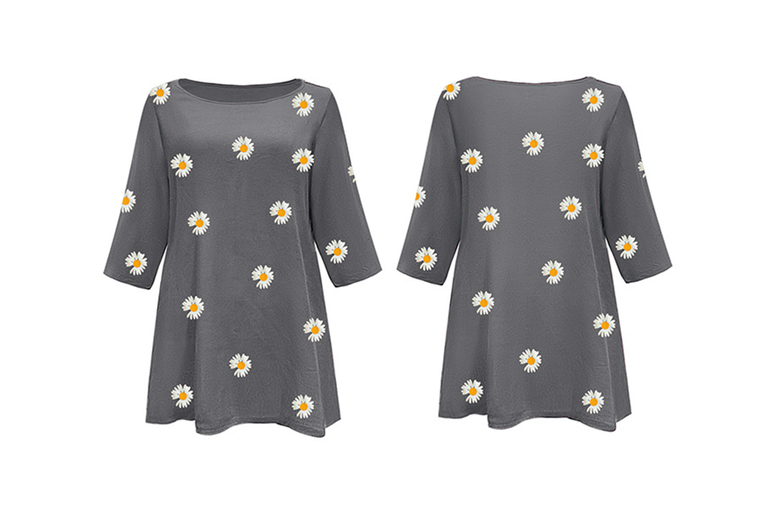 Unisex Grey Daisy Print Top – Breathable Summer Essential | Wowcher