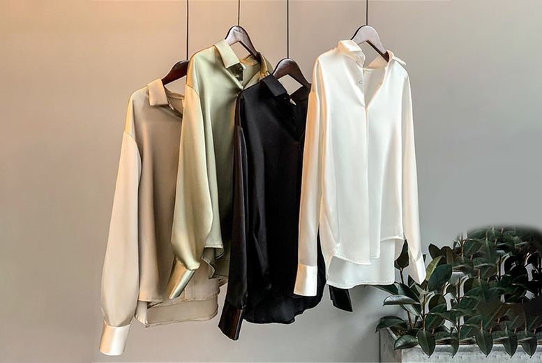 Ladies Long Sleeve Satin Shirt – 5 UK Sizes & 4 Colours