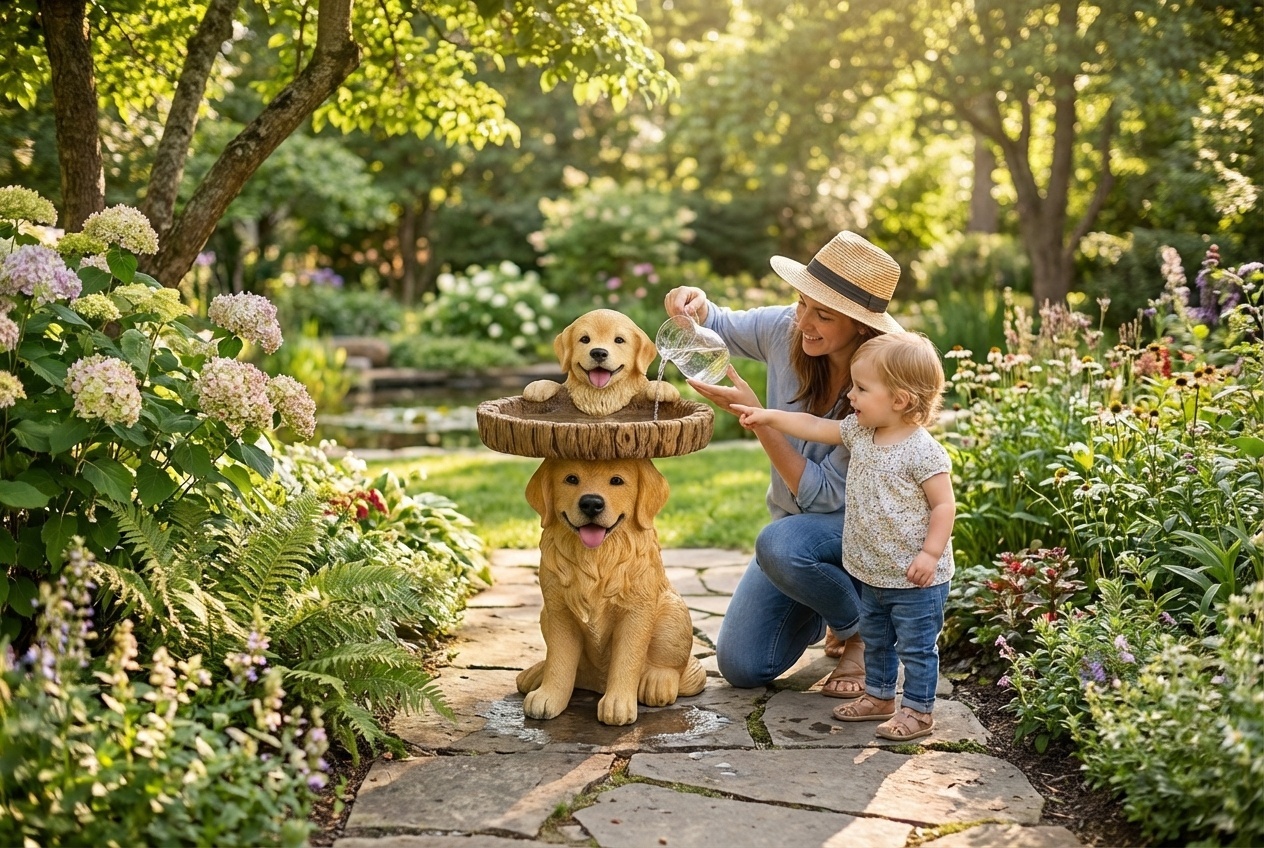 Mini Garden Animal Water Fountain - Weather-Resistant Resin Outdoor Ornament & Patio Decor | Wowcher