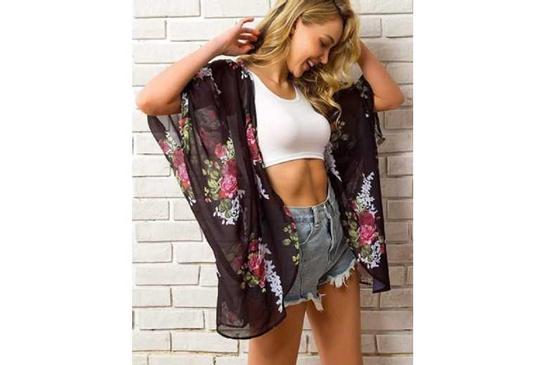 Women's 2XL/3XL: Floral Beach Kaftan beachwear Black Pink Lily  OR redeem towards another available deal | Wowcher