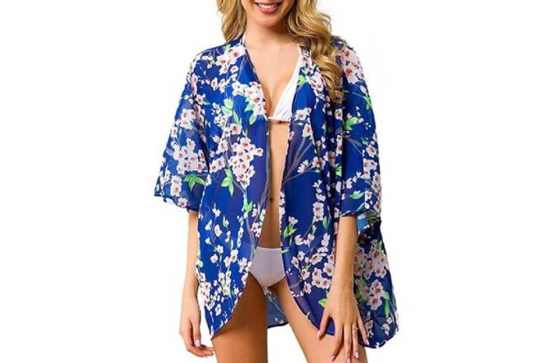 Women’s Enchanting Floral Beach Kaftan – Ocean Blue | Wowcher