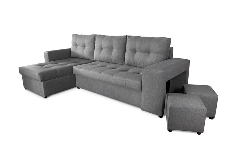 Modern Fabric Corner Sofa Bed with Storage Chaise & Footstools – 4-Seater, Grey or Beige | Wowcher Modern Fabric Corner Sofa Bed with Storage Chaise & Footstools – 4-Seater, Grey or Beige | Wowcher