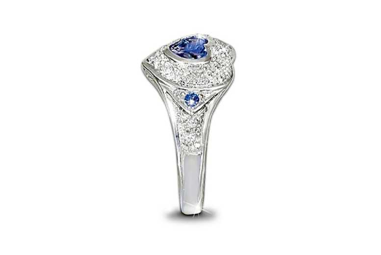 Blue Heart Crystal Statement Ring – Rhodium-Plated, Halo Setting, Adjustable Sizes | Wowcher
