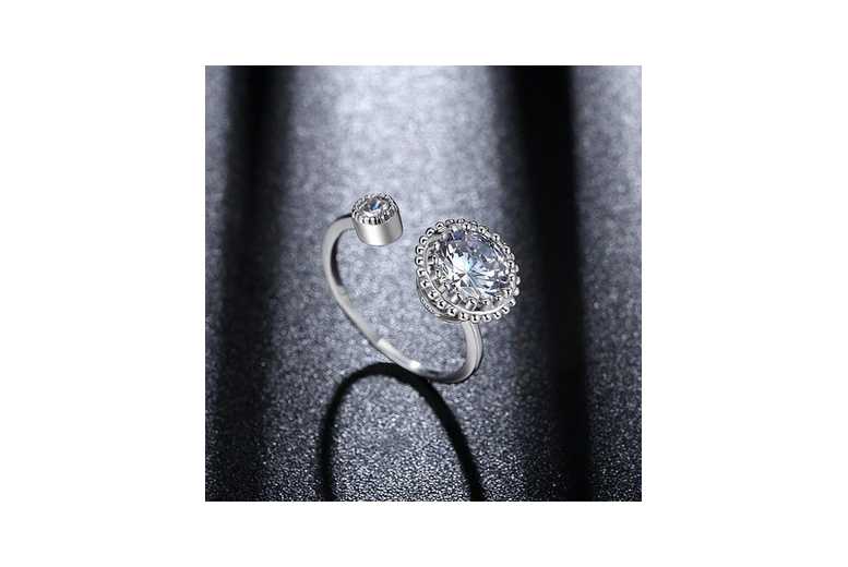 Dazzling Round Halo Crystal Open Ring | Wowcher
