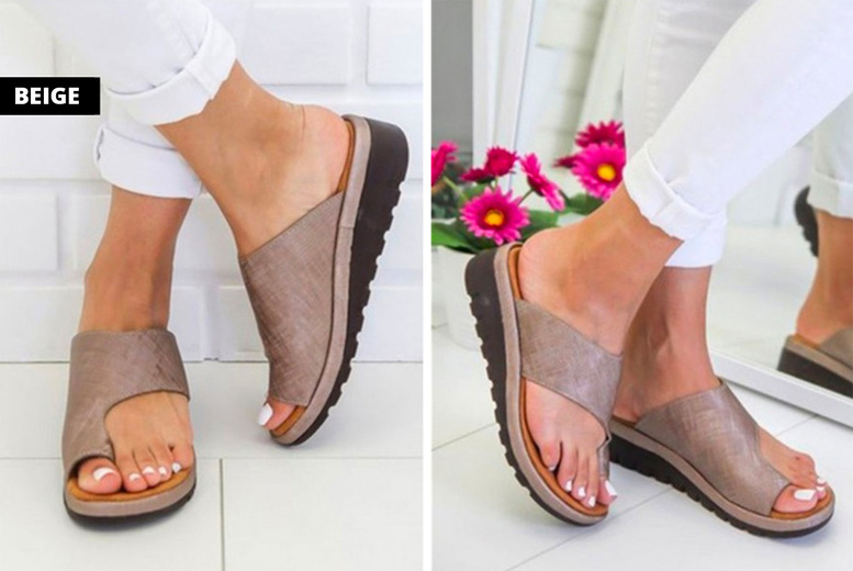 Unisex UK SIZE 3 / BEIGE: A pair of bunion support sandals | Wowcher