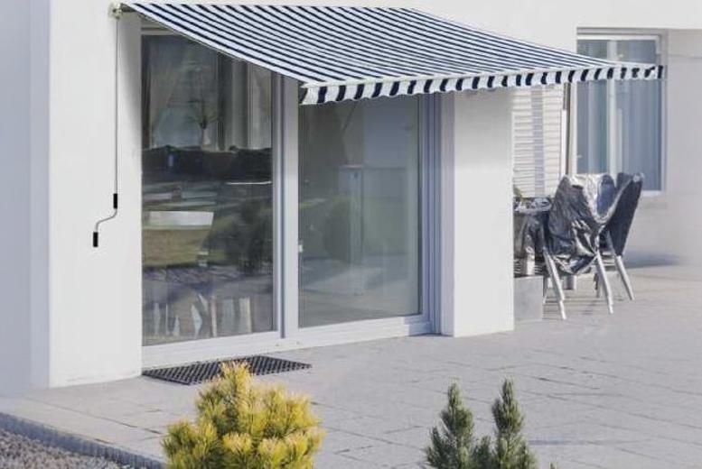 Outsunny Manual Retractable Awning 3.5×2.5m Blue/White Stripes Outsunny Manual Retractable Awning 3.5×2.5m Blue/White Stripes