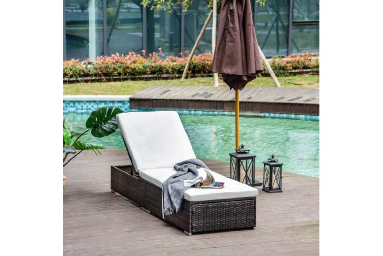 Outsunny Rattan Sun Lounger with Cushion-Brown Outsunny Rattan Sun Lounger with Cushion-Brown