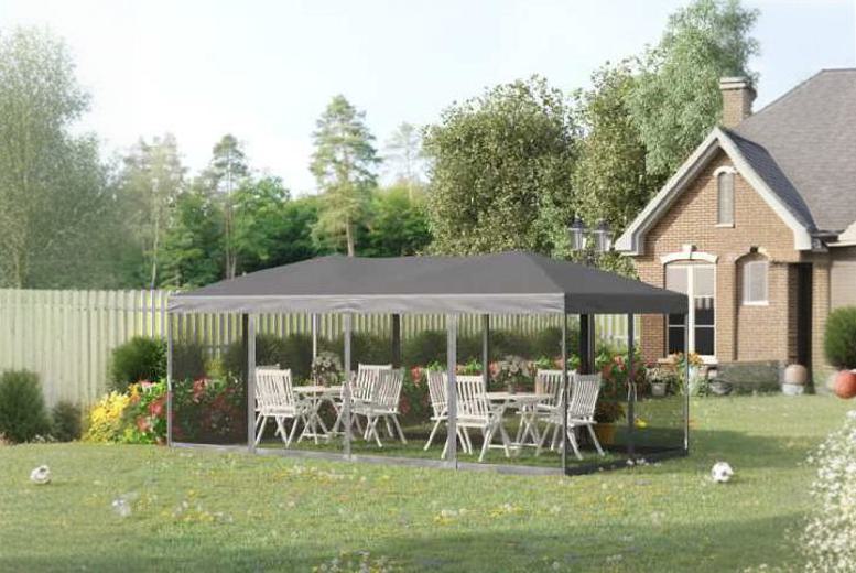 Outsunny Outdoor Metal Gazebo Water-Resistant w/ Mesh Sidewalls Outsunny Outdoor Metal Gazebo Water-Resistant w/ Mesh Sidewalls