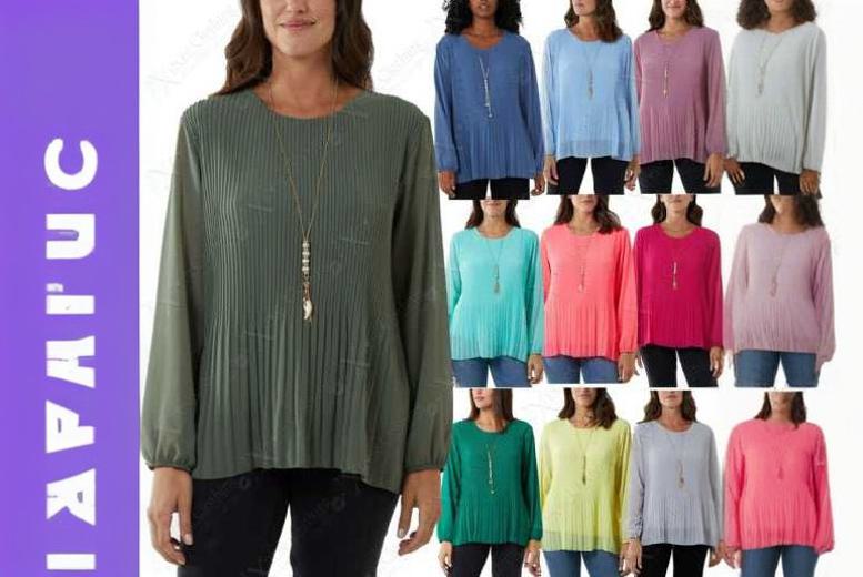 CHIFFON PLEATED TOP WITH NECKLACE Deal Price £9.25