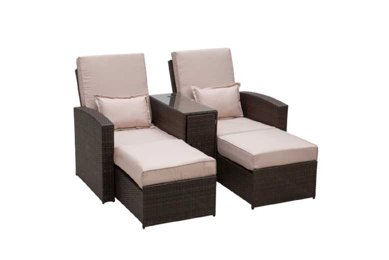 Outsunny 2 Pcs Rattan Sofa Lounger Set-Brown Outsunny 2 Pcs Rattan Sofa Lounger Set-Brown