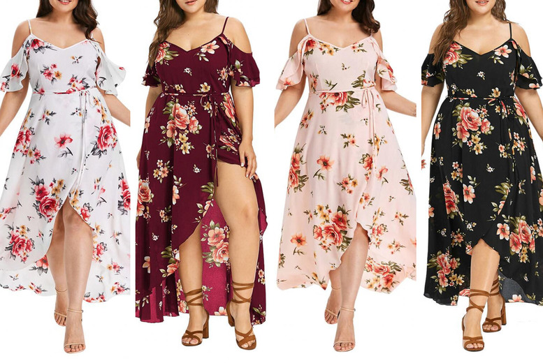 Off Shoulder Floral Dress – 2 Sizes & 4 Colours!