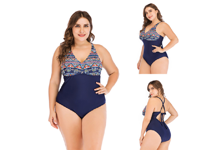 Aztec Print Navy Swimsuit – Breathable, Supportive, and Stylish Summer Swimwear for Women | Wowcher