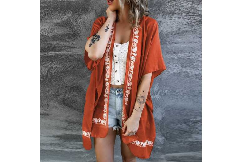 Women’s White Lightweight Cotton-Blend Beach Kimono Cover-Up – Versatile Summer Layer | Wowcher