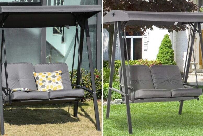 £169 instead of £415.99 for a patio swing chair 2 seater swinging hammock outdoor cushioned bench seat from Mhstar Uk Ltd – save 59% £169 instead of £415.99 for a patio swing chair 2 seater swinging hammock outdoor cushioned bench seat from Mhstar Uk Ltd – save 59%