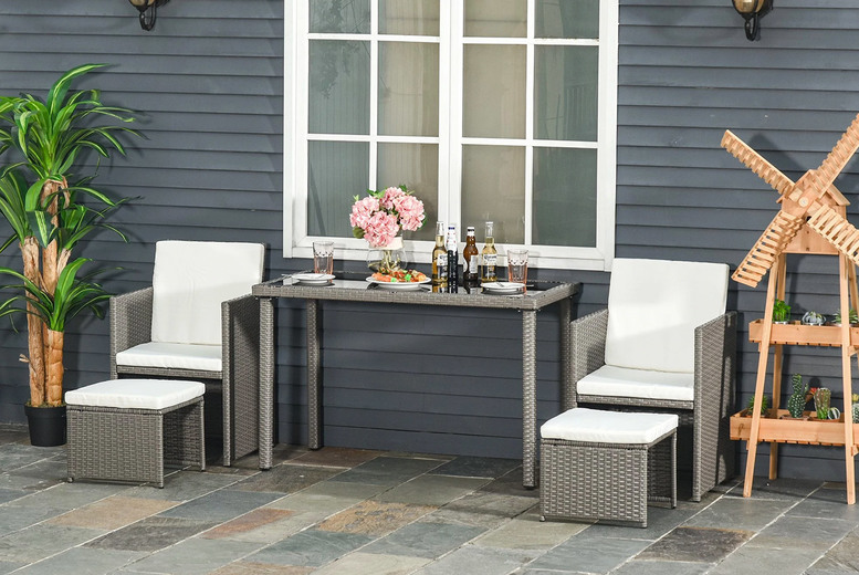 £229 instead of £499.99 for an Outsunny polyrattan garden furniture set including two chairs, two foot stools and a table from mHstar – save 54% £229 instead of £499.99 for an Outsunny polyrattan garden furniture set including two chairs, two foot stools and a table from mHstar – save 54%