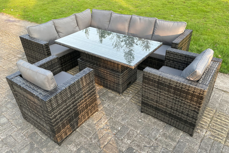 £979 instead of £1999 for an eight seater garden rising rattan set from Fimous – save 51% £979 instead of £1999 for an eight seater garden rising rattan set from Fimous – save 51%