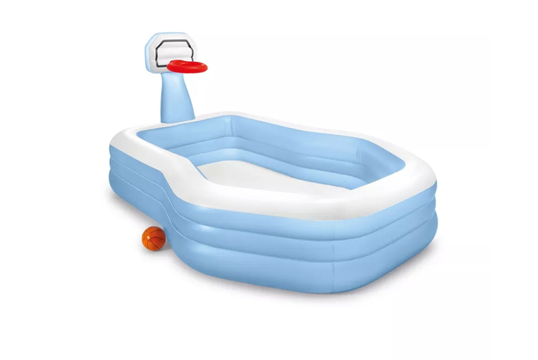 Inflatable Family Water Play & Basketball Set – Large Garden Sports Pool for Kids (Ages 3+), 101” x 74”, Durable Vinyl, Outdoor Games | Wowcher