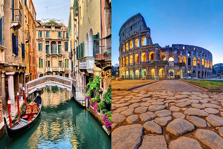 A 4* Rome & Venice, Italy multi-city hotel stay with return flights from four airports. From £149pp for a four-night stay, or from £239pp for a six-night stay – save up to 35% A 4* Rome & Venice, Italy multi-city hotel stay with return flights from four airports. From £149pp for a four-night stay, or from £239pp for a six-night stay – save up to 35%