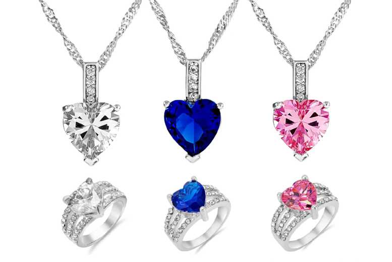 Crystal Heart Pendant and Ring Set Deal Price £10.00