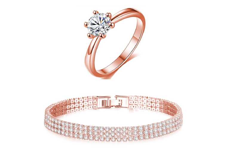 Rose Gold Crystal Ring and Bangle Set Deal Price £13.99