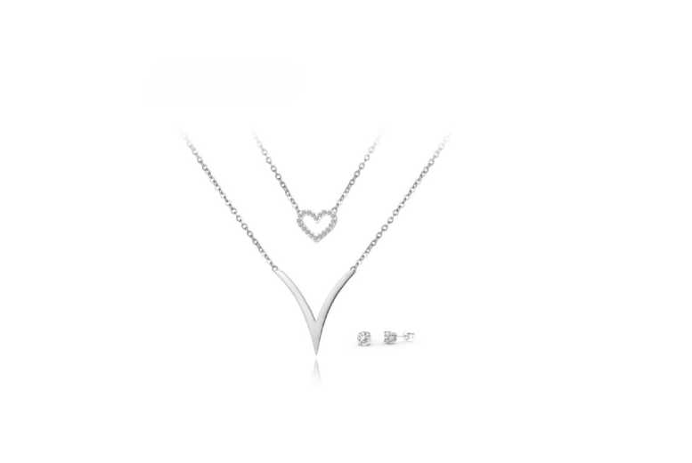 Tiered Heart Necklace and Earring Set Deal Price £7.19