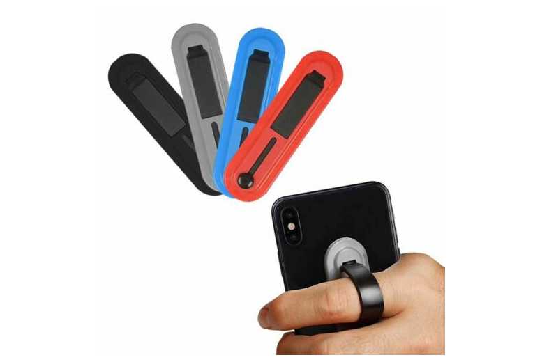 Aquarius Universal Finger Phone Grip – Adjustable Stand & Secure Holder for iPhone, Samsung & More (Black, Blue, Red) | Wowcher