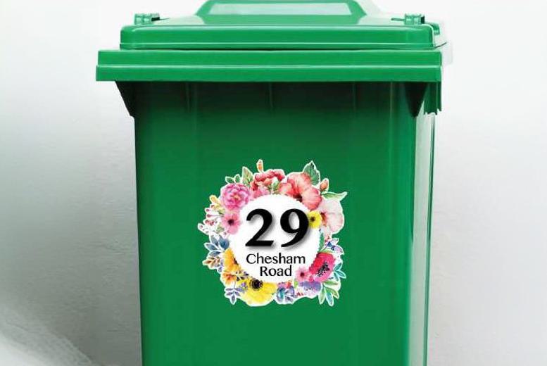 Personalised Weatherproof Floral Bin Stickers – Durable Cleaning Labels, Waterproof, Easy-Apply, 14.5cm, Set of 4 | Wowcher
