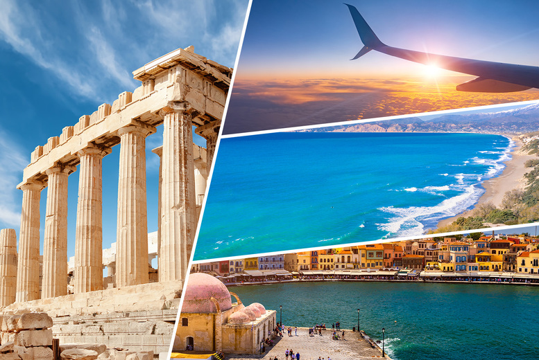An Athens & Crete, Greece multi-centre hotel stay with breakfast in Athens, and half-board in Crete and return flights from four airports. From £269pp for a five-night stay, or from £279pp for a seven-night stay – save up to 32% An Athens & Crete, Greece multi-centre hotel stay with breakfast in Athens, and half-board in Crete and return flights from four airports. From £269pp for a five-night stay, or from £279pp for a seven-night stay – save up to 32%