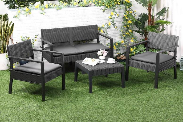 £249 instead of £383.99 for an Outsunny grey polyrattan garden sofa and coffee table set with cushions from mHstar- save 35% £249 instead of £383.99 for an Outsunny grey polyrattan garden sofa and coffee table set with cushions from mHstar- save 35%