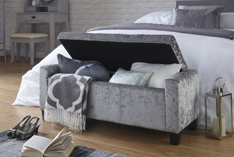 Verona Grey Crushed Velvet Ottoman Bench Verona Grey Crushed Velvet Ottoman Bench