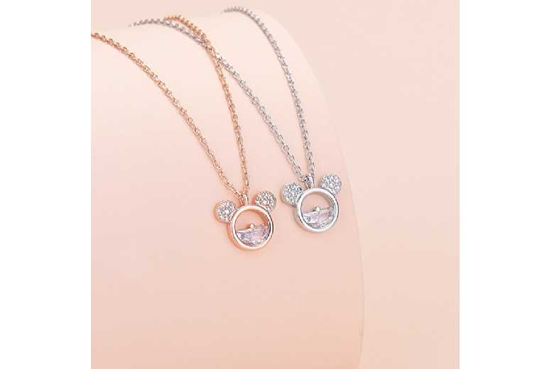 Mickey & Minnie Sparkling Crystal CZ Necklace - Enchanting Disney Magic | Wowcher