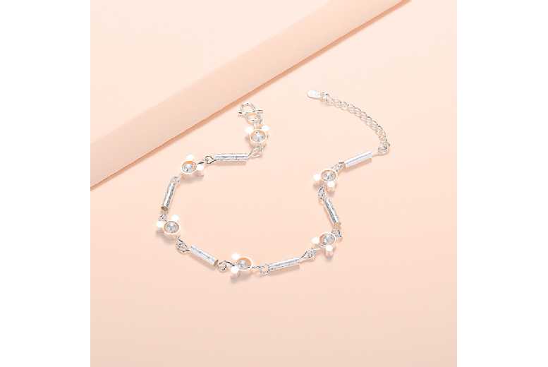 Dazzling Silver Adjustable Charm Anklet – Mickey & Minnie, Rhodium-Plated, Hypoallergenic, Everyday Jewellery | Wowcher