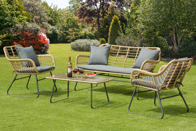 Bamboo Effect 4-Seater Rattan Garden Furniture Sofa Set Deal Price £329.00